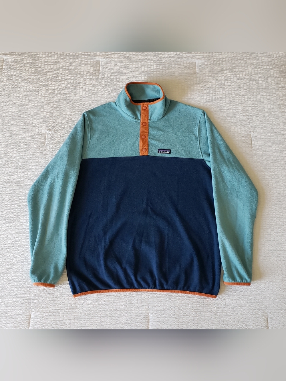 PATAGONIA Men's Worn Wear Micro D 1/4 Snap-T Fleece Jacket (M) Aqua/Navy